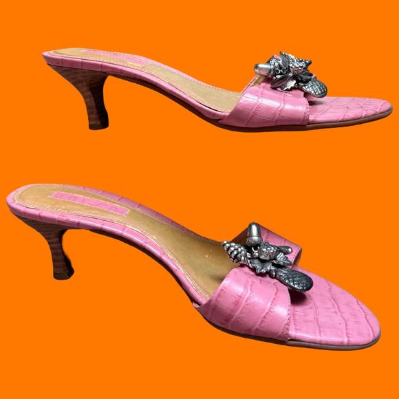 00's vintage baby pink reptile print coquette soft girl y2k kitten heels US 6.5 - Picture 3 of 8